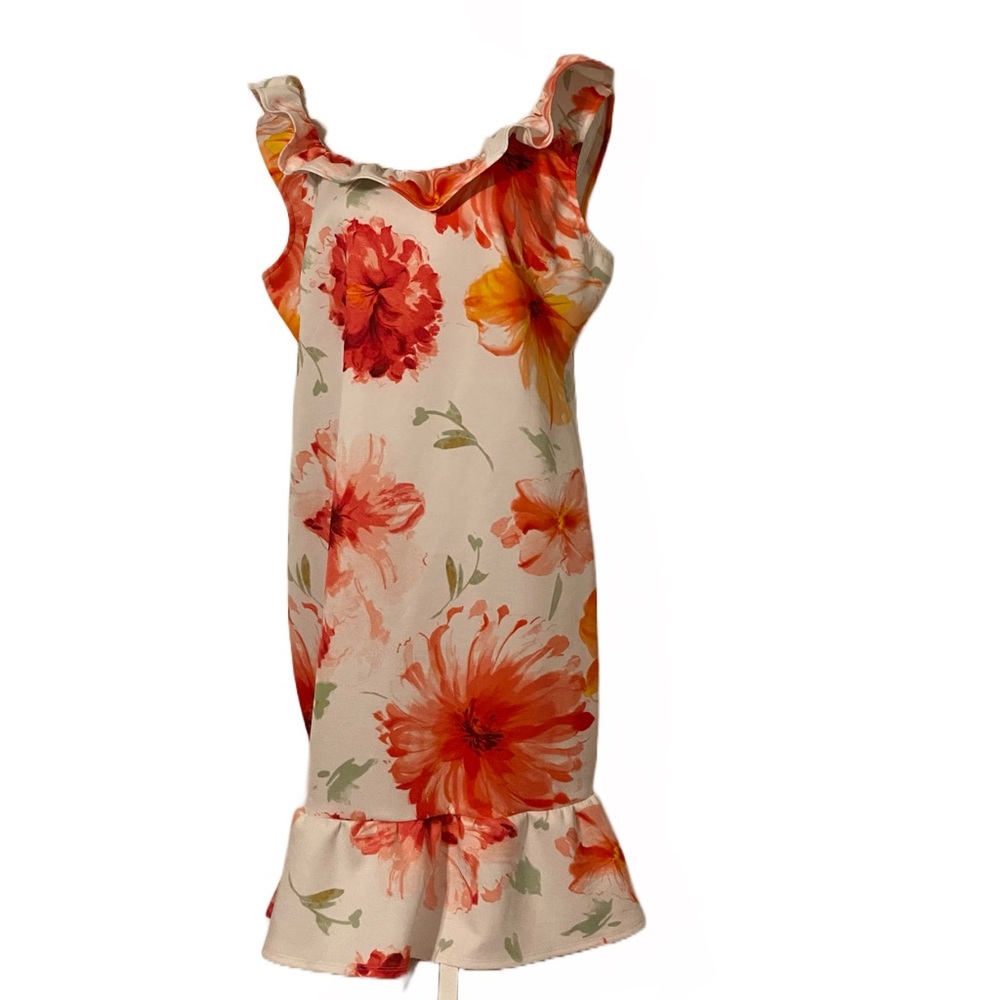 W Wrapper White Floral Print Dress with Ruffle Detail